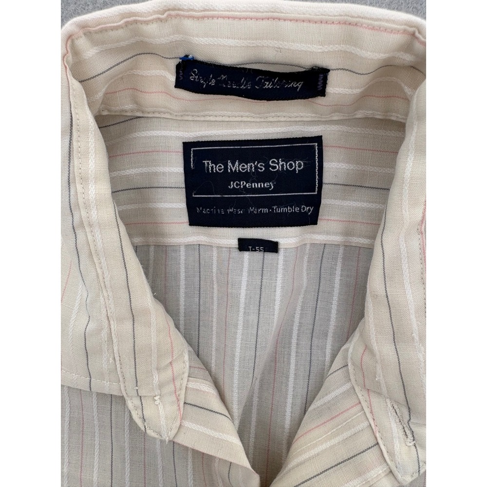 Vintage JCPenney The Mens Shop Striped Short Sleeve Button Down Shirt Cream 15.5